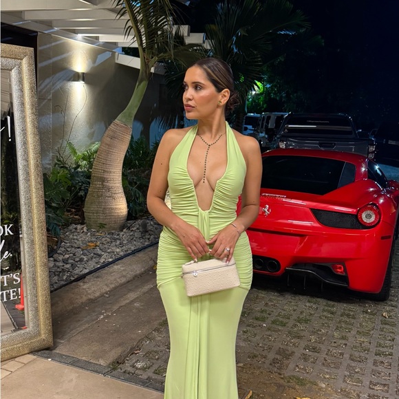 Chic Lime Plunge Maxi Dress - Picture 3 of 5